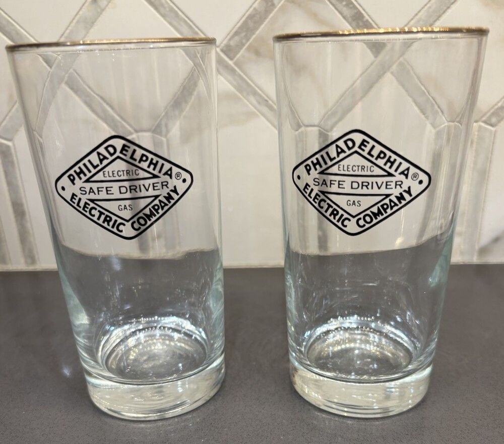 Vintage Pair Of Safe Driver Award Glasses Tumblers Philadelphia Electric Company